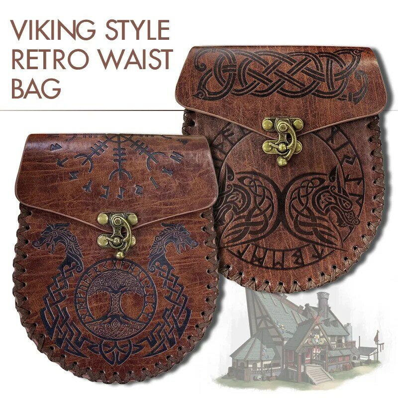 Кожаная поясная сумка в средневековом стиле, винтажная ручная поясная сумка, Кожаная поясная сумка, Кожаная поясная сумка, нордическая рельефная сумка в средневековом стиле