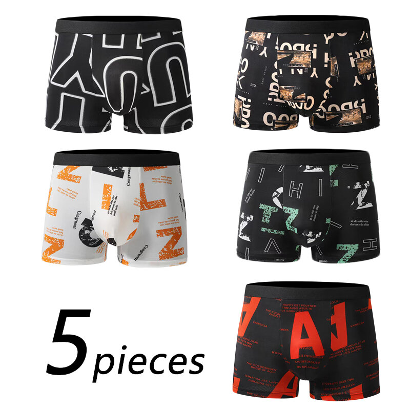 5 stuks Heren Boxers Shorts Onderbroek Ondergoed 2XL 3XL 4XL 4 Kleuren Random Printing Zachte Fashion Sport Casual Fitness