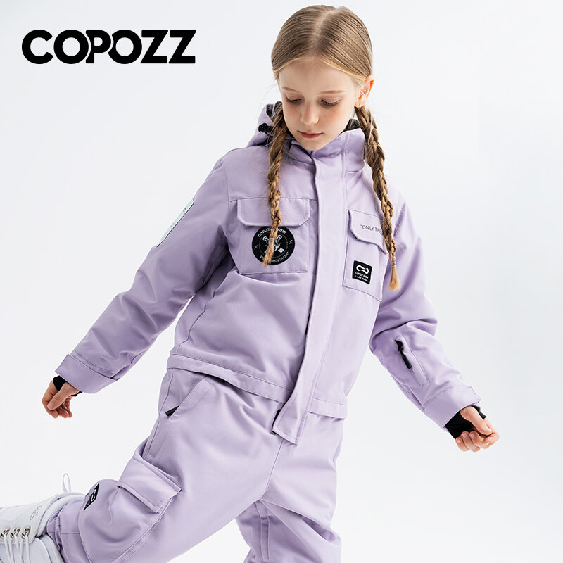 Новый Зимний лыжный костюм COPOZZ для детей, для мальчиков, Детские водонепроницаемые теплые лыжные комбинезоны для девочек, ветрозащитный слитный комбинезон для сноуборда