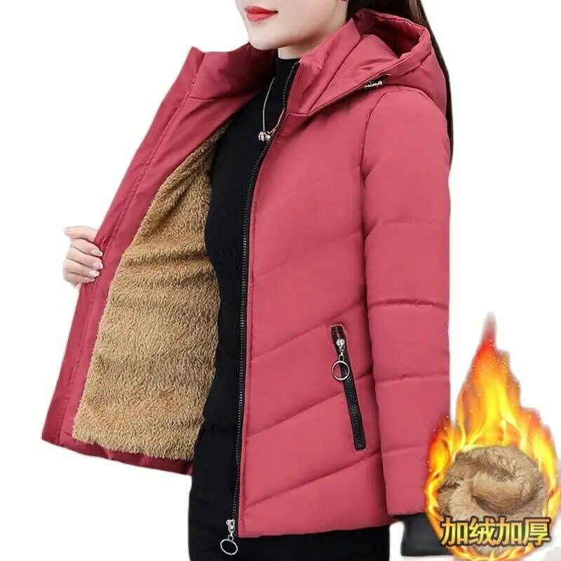 Chaqueta de algodón y terciopelo para mujer, abrigo cálido de lana con capucha a la moda, acolchado, talla M- 5XL, novedad de 2023