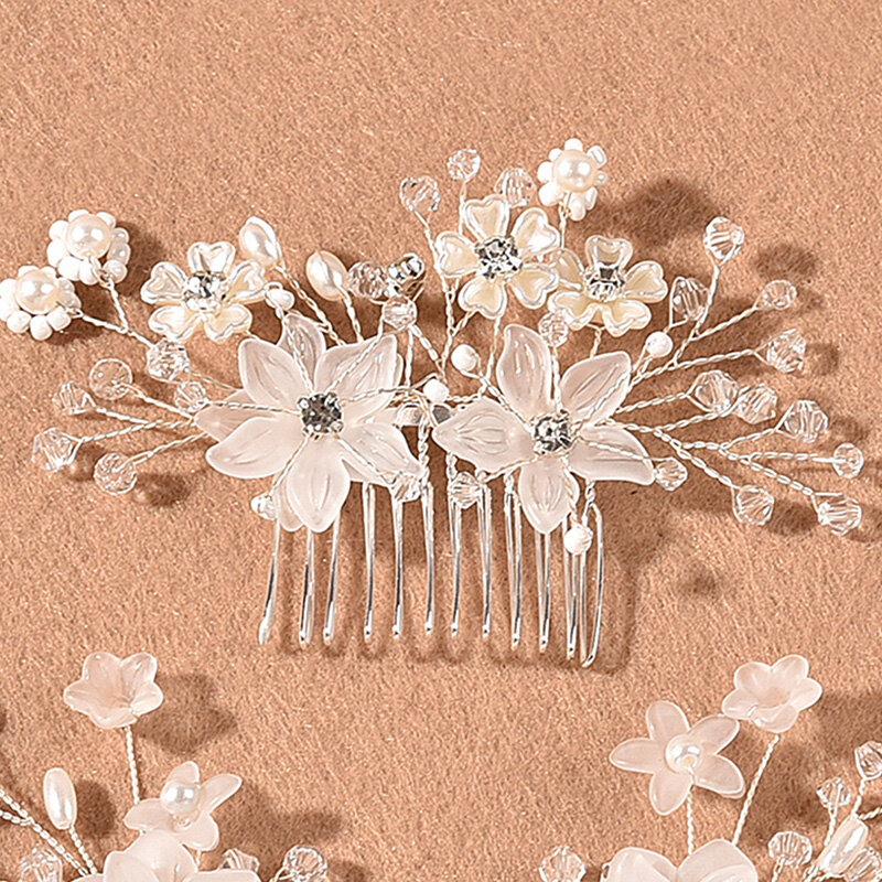 Perłowe kryształowe włosy ślubne grzebienie damskie opaski na głowę kwiat ślubny ozdoby włosy ślubne biżuteria akcesoria