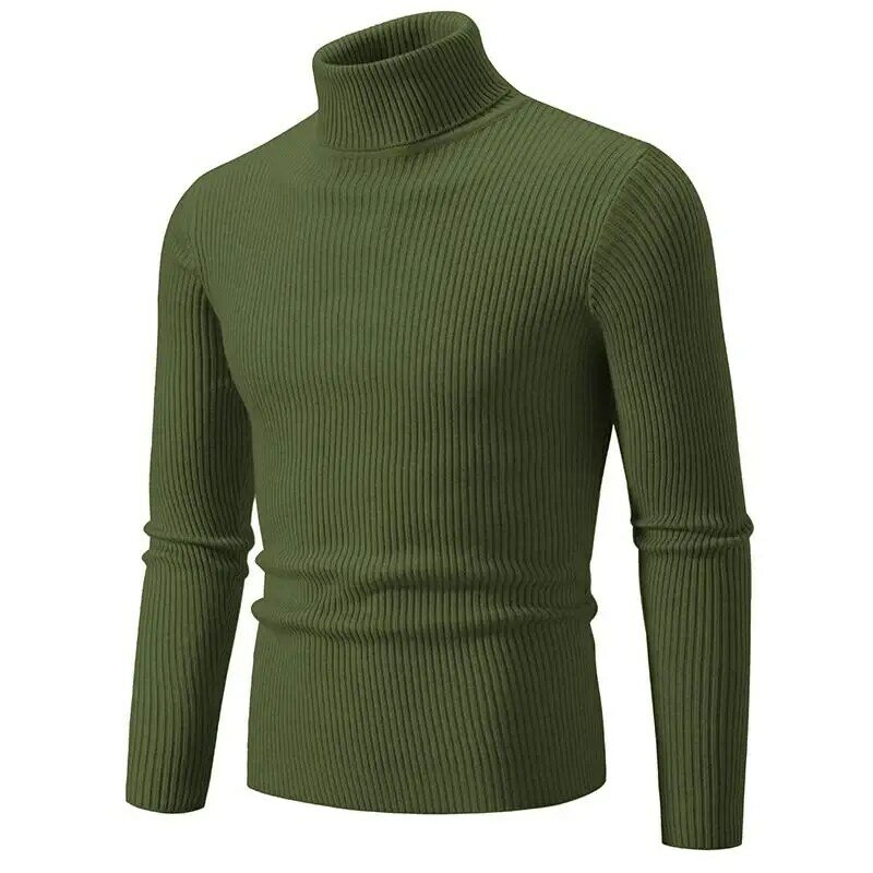 Pullover pria, kaus Sweater rajut leher tinggi lengan panjang, T-shirt Slim Fit musim gugur dan musim dingin