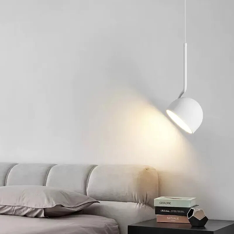 Nordic LED Pendant Light Black White Spoon Iron Hanging Lamp Bedroom Bedside Bar Office Hanging Lamp Indoor Lighting Luminaire