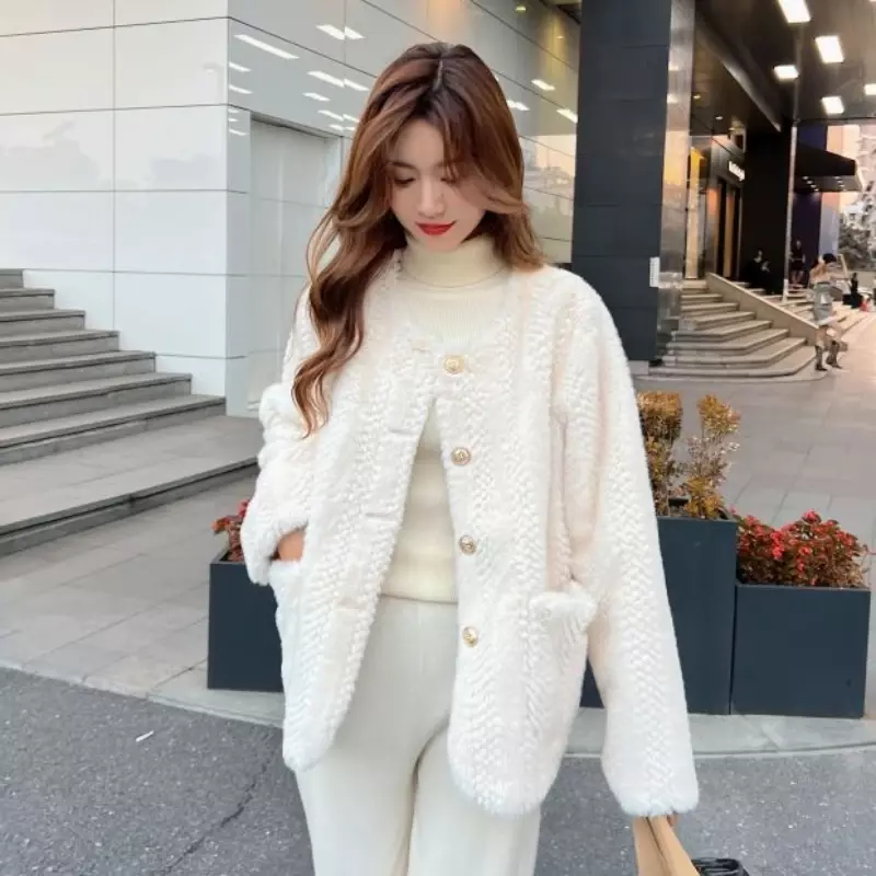 2023 New Women Short Temperamental Artificial Mink-Fur Outer Fur Coat Winter Female Solid Color Casual Versatile Fur Outwear