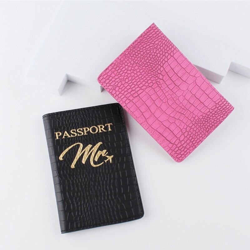 Capa para passaporte couro PU com padrão crocodilo, protetor cartão crédito para