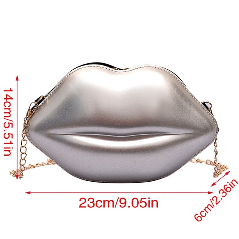 Damen-Umhängetasche aus Kunststoff mit Kette, Lippenform, kleine Schultertasche, Handtasche
