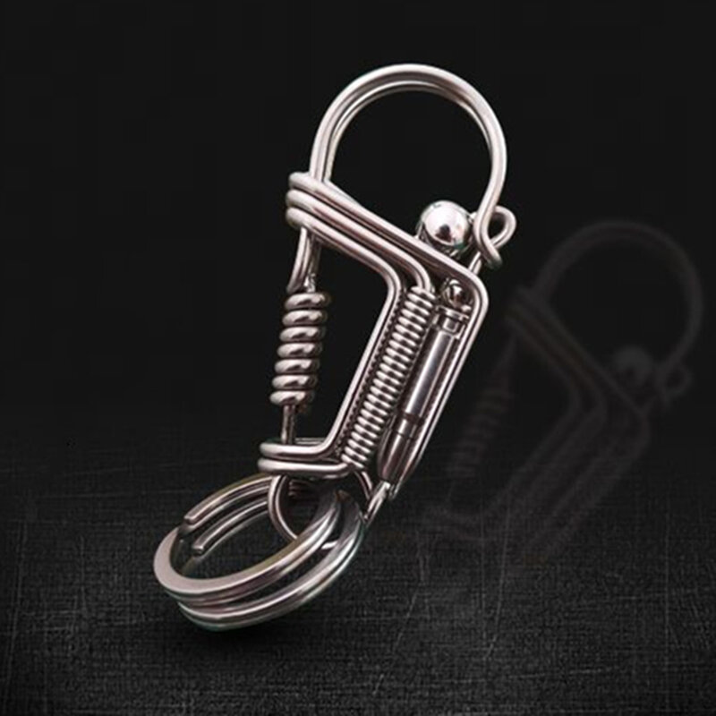 Stainless steel Keychain, Handmade Matte Round Bead Engraved Polishing Mechanical Key Ring, Waist American Men's Trinket Style