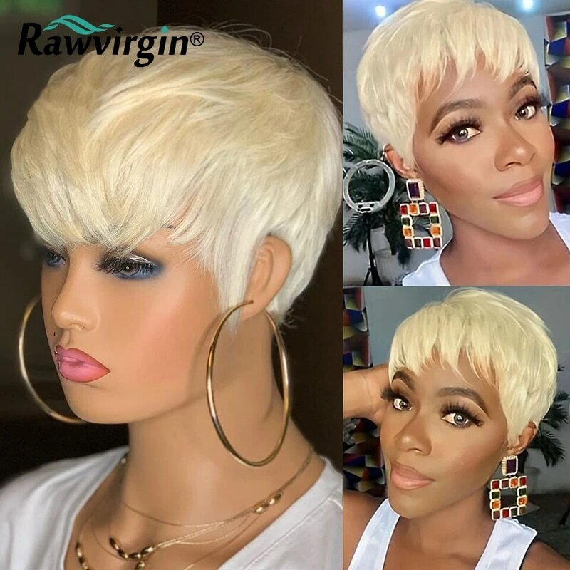 Rawvingir-Perruque droite blonde 613 pour femmes noires, perruques entièrement fabriquées à la machine, cheveux humains vierges brésiliens, 100%