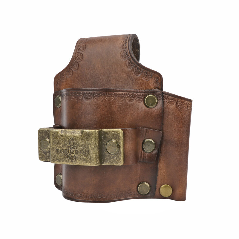 Tourbon-soporte de cinta métrica y martillo, funda de destornillador resistente, bolsa de herramientas de cuero para cinturón marrón