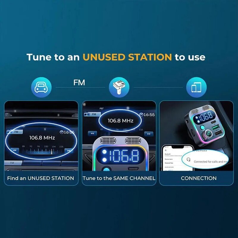 جهاز إرسال FM للسيارة ، بلوتوث 5.3 ، 4 منافذ USB شاحن سيارة ، نوع C ، PD ، 250 واط ، محول شحن سريع لهواوي ، ممن لهم ، Oneplus ، آيفون 14