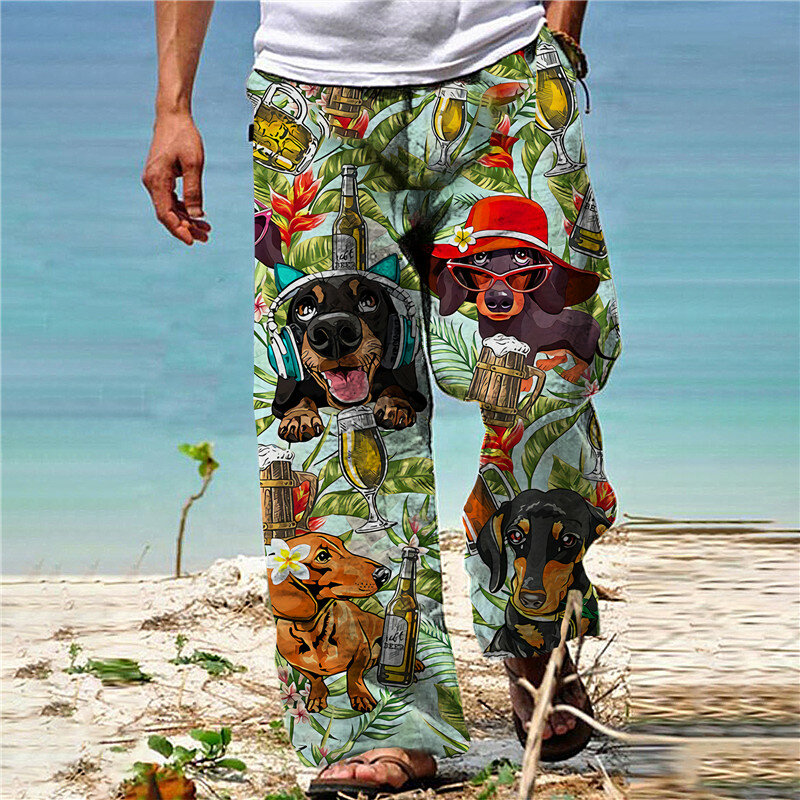 Pantalon à jambes larges imprimé en 3D pour hommes, pantalon de plage hawaïen, mode de rue vintage, décontracté, été