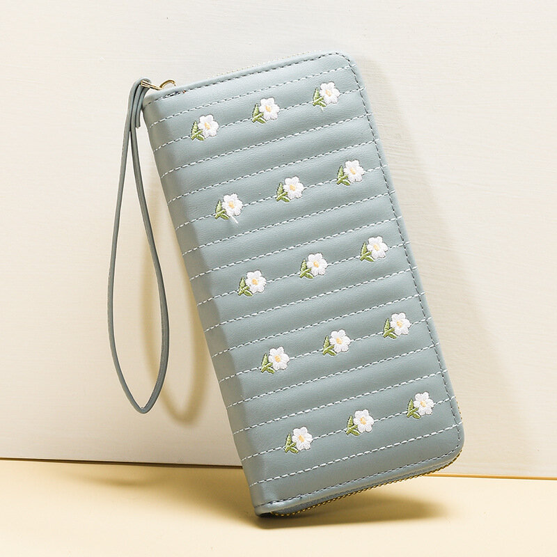 Женский Длинный кошелек, новый и милый кошелек на молнии с вышивкой, многофункциональная сумка, Модная Портативная сумка для телефона с принтом