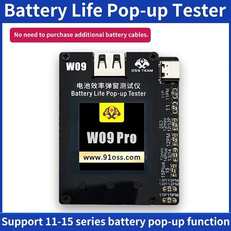 OSS 배터리 효율성 팝업 테스터, 외부 케이블 없음, 다이렉트 카드 효율성 100, 데이터 수리, 아이폰 11-15 프로 맥스, W09 프로 V3