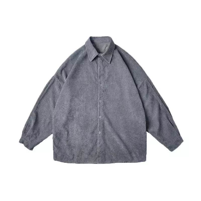 Khaki Cord Männer Hemden Mode koreanische übergroße Baggy Tops Frühling Herbst Strickjacke Langarm Bluse Vintage männliche Y2k Kleidung