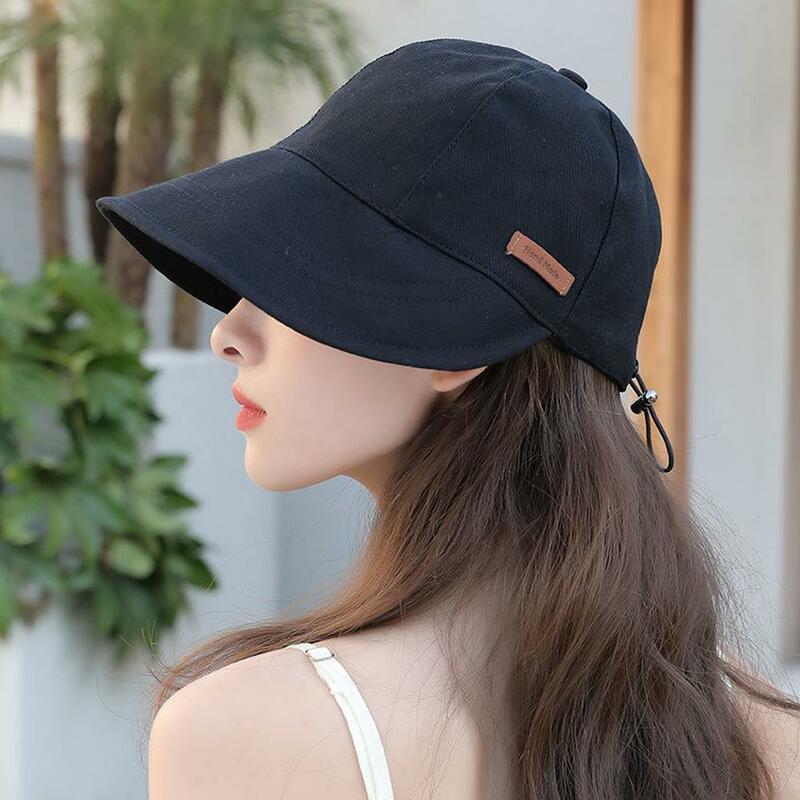 Topi pelindung UV musim panas, topi pelindung matahari tepi lebar dapat dilipat portabel, topi nelayan tali serut dapat disesuaikan