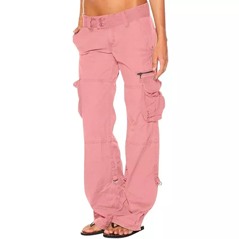 wiosenne i jesienne spodnie damskie Retro eleganckie Cargo z kieszeniami kieszeń praca prostota rozrywka spodnie w regularnym stylu