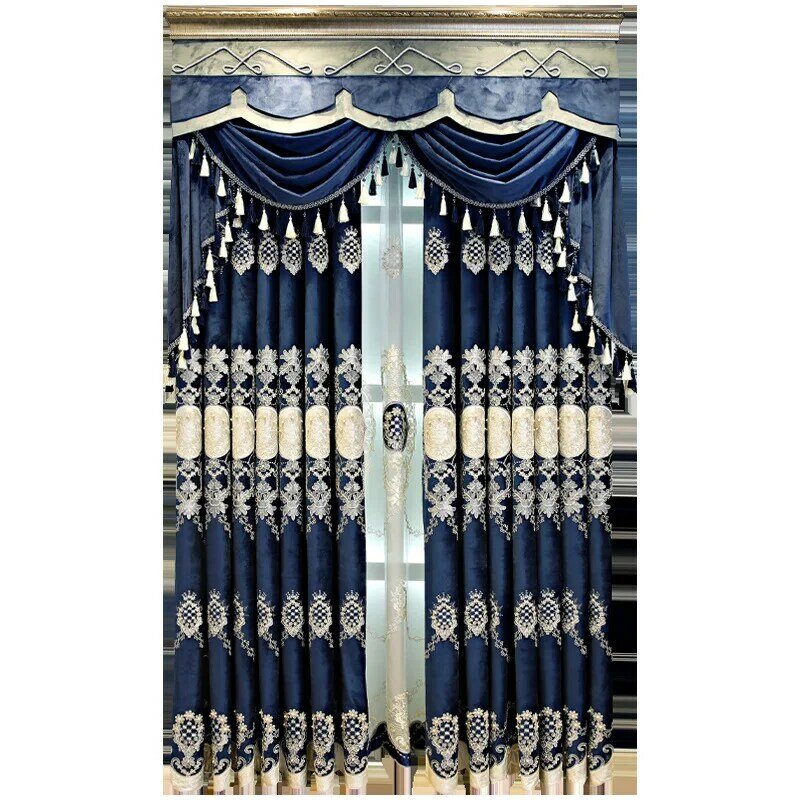 Home Window Embroidery Door Curtain European Luxury Ready Made Black Out Curtain