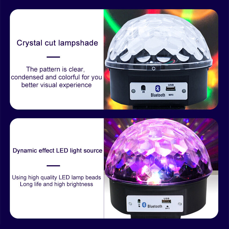 Luces LED de bola para escenario, iluminación ambiental giratoria activada por sonido para DJ, discotecas, bodas y Navidad