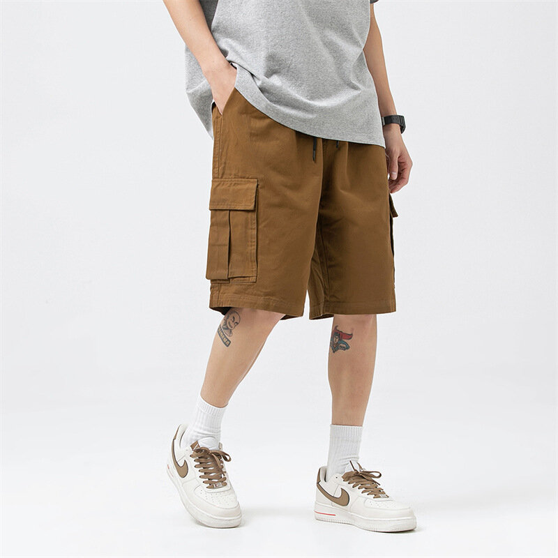 Pantalones cortos holgados de estilo fino para hombre, Shorts Cargo informales, color gris oscuro, negro, caqui y verde, novedad de verano 2023