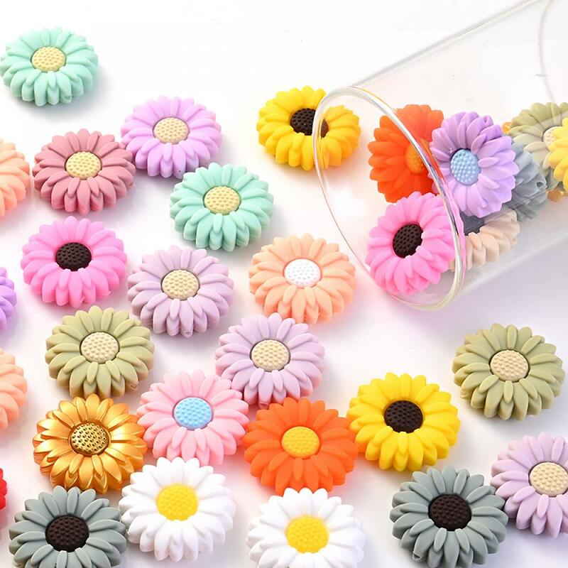 Silicone Teether Beads para o bebê, Mini Flor, Daisy Teething Beads, DIY Chupeta, colar de corrente, Pulseira Acessórios, 20mm, 10Pcs