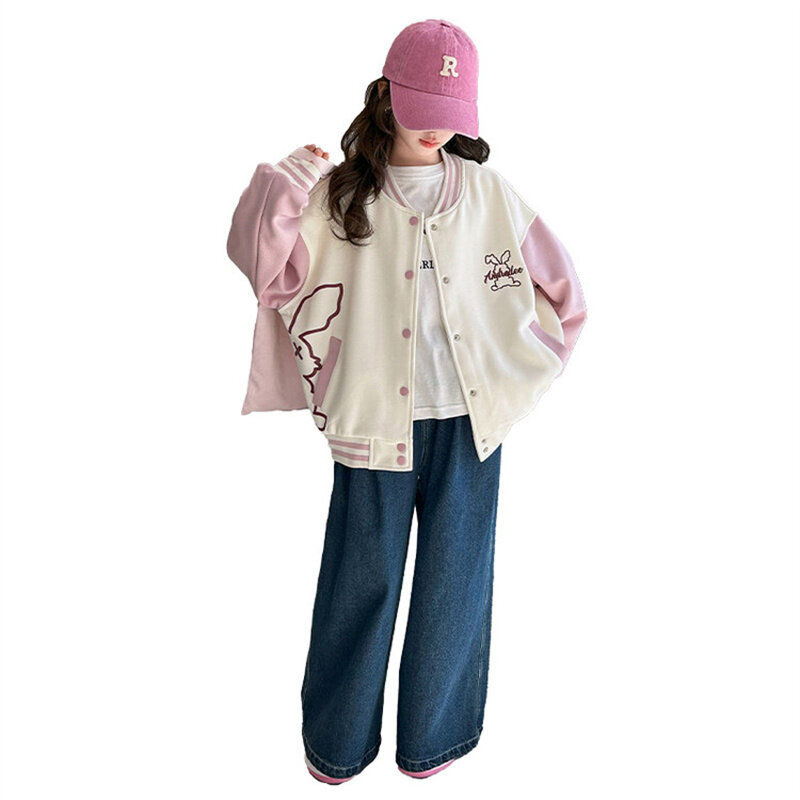 Mädchen Frühlings mantel 2024 neue 6-15 Jahre alte Kinder ausländischen Stil Baseball kleidung kleines Mädchen modische lässige koreanische Version