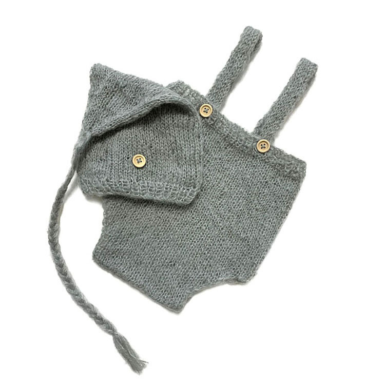 Accessoires de photographie pour nouveau-né, tenue au crochet, chapeau en laine, costume de vêtements, accessoires de prise de vue, ensemble de 2 pièces
