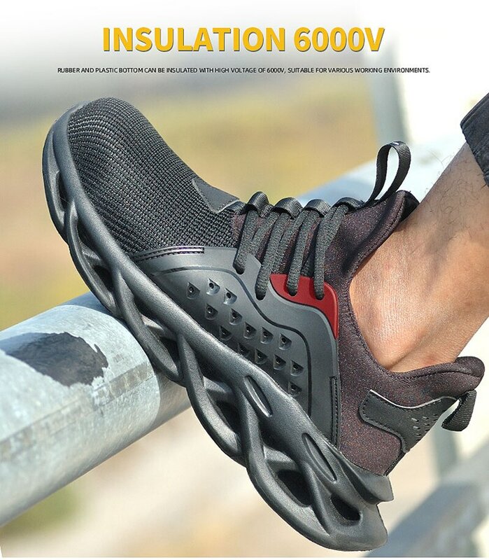 Sapatos de segurança com fivela rotativa masculina, tênis indestrutíveis, almofada de ar à prova de perfurações, botas de segurança protetoras, qualidade