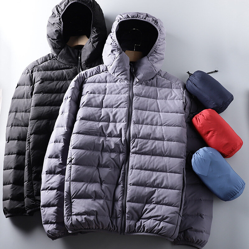 Top Grade Men's Puffer Jackets 2023 New Winter Warm 90% White Duck Down Ultra Lightweight Fashion Hooded Casual Parka Coat