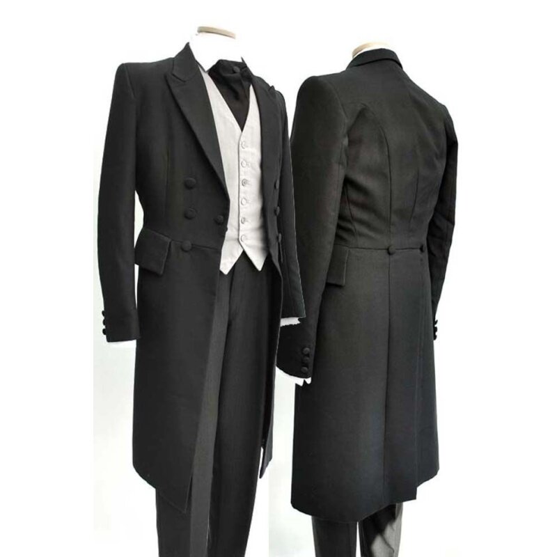2024 gorąca wyprzedaż mężczyzn pasuje do czarnego ślub, drużba dwurzędowego fraka smokingi dla pana młodego 3-częściowego męskiego garnituru (kurtka + kamizelka + spodnie)