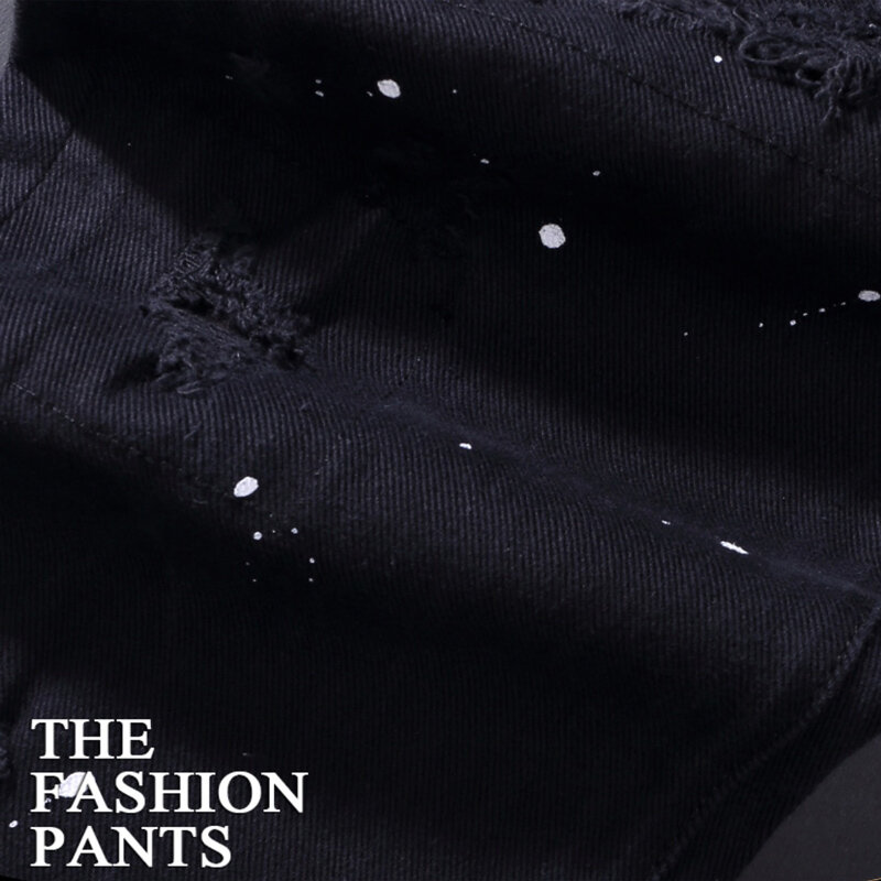 Pantalones vaqueros rasgados elásticos de Color negro para Hombre, Jeans de diseñador pintados, Hip Hop, de marca