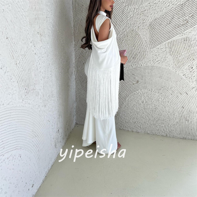 Matching Jersey Tassel Ruched A-line High Collar Midi Dresses Celebrity Dresses Classic Exquisite Modern Style Pastrol Unisex
