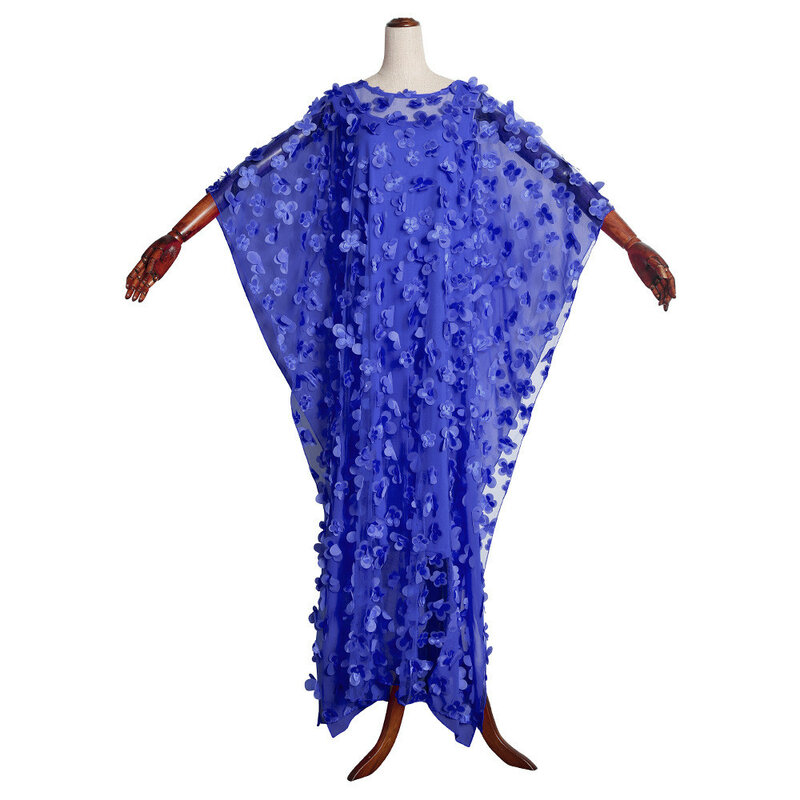 Afrikaanse Damesjurk Driedimensionaal Geborduurd Gebloemd Mesh Ronde Hals Vleermuis Mouw Losse Plus Size Gewaad + Vest Rok 104 #