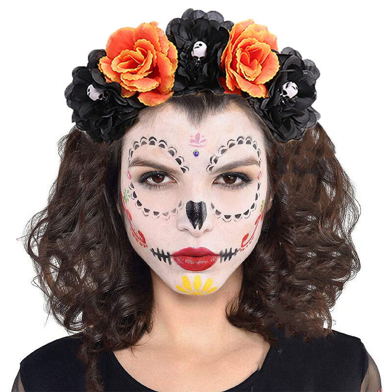 Diadema de Halloween para adultos y niños, accesorios para el cabello para fiesta de máscaras, diadema de flores, Calavera, Cosplay, 2023