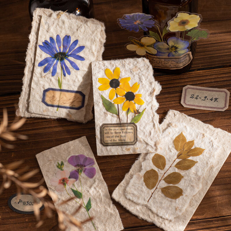 Marcadores retro de la serie de memoria de flores secas, pegatina de decoración de álbum de fotos, 6paks por lote