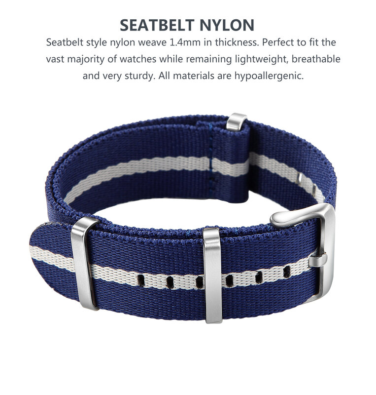 Bracelet de Montre en Nylon Confortable pour Homme, Boucle Militaire Lavable, 20mm 22mm
