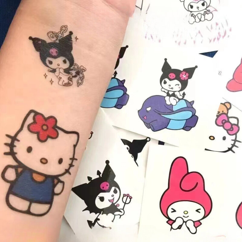 30 szt. Sanrio Kuromi tatuaż naklejki kreskówka Anime figurka tymczasowy tatuaż na dzieci broni mężczyzna i dziewczyna naklejka do zrobienia w domu na rękach nóg