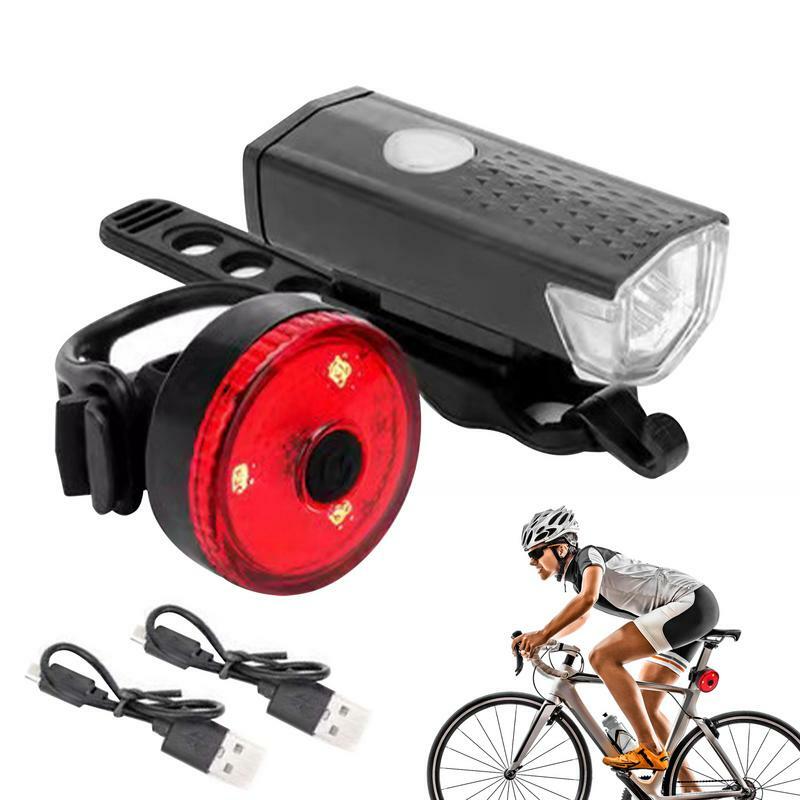 Set lampu depan & lampu belakang sepeda, USB dapat diisi ulang Set lampu depan LED terang dan lampu belakang aksesoris sepeda untuk