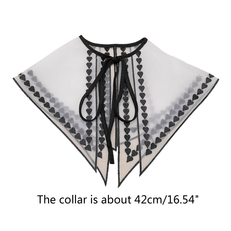 False Collar Detachable Dickey Collar Embroidery Heart String Lace Up Neckline