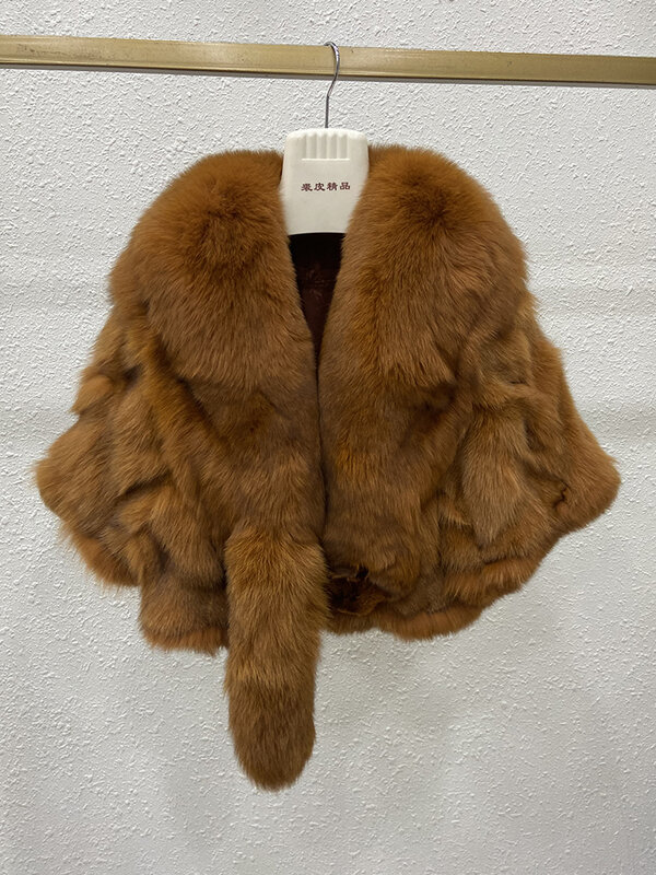 女性のための本物のキツネの毛皮のバッグ,厚くて暖かい,天然のキツネの毛皮の襟の衣類,半分の袖