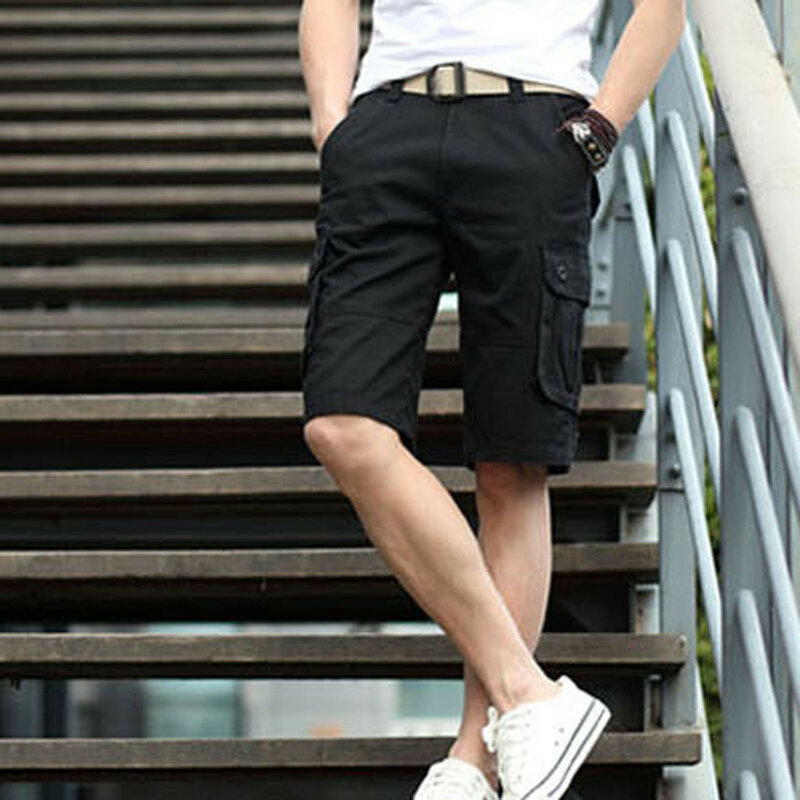 Men'S Casual Color Outdoors Pocket Beach Work Fitness Trouser Cargo Shorts Pant Overalls Male Fashion Multi-Pocket Loose Shorts