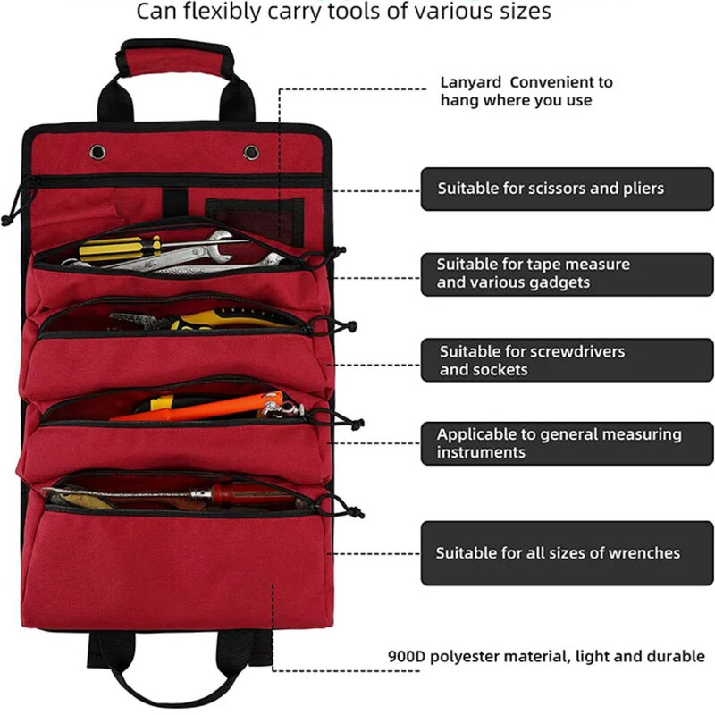 Sac à outils multi-usages pour quincaillerie, petit rouleau, portable, évaluateur, professionnel, haute qualité, multi-poches, poudres