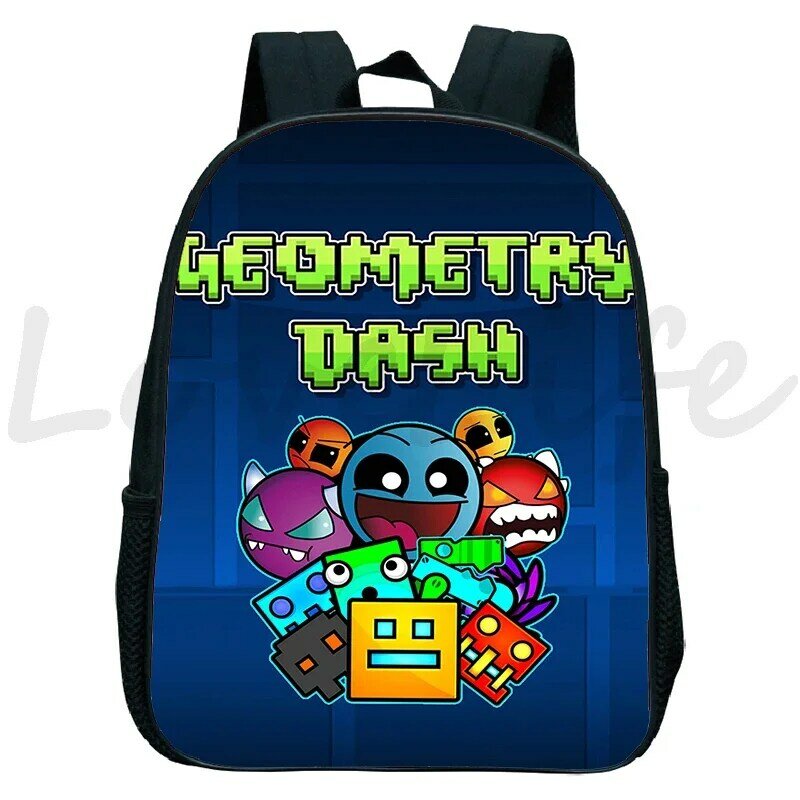 Anime Cartoon School Bags for Children, Angry Geometry Dash, Kindergarten Mochilas, Boys and Girls Rucksack, Small Bookbag, Kids Backpack