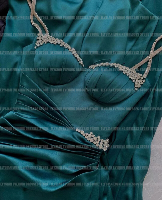 Luxus Perlen Schatz Abendkleider Meerjungfrau sexy einfache Seite Split Party Falte Satin Ballkleider formelle 2024 vestidos de Gala