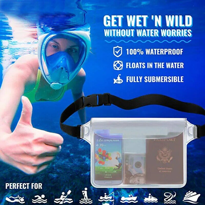 1PC Waterproof Waist Bag For Mobile Phone Belt Bag Fanny Pack Drift Diving Natação Praia Acessórios Cintura Strap For Women Men