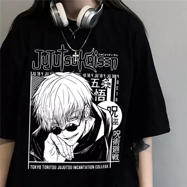 เสื้อพิมพ์ลายอนิเมะญี่ปุ่นเสื้อยืดฤดูร้อน jujutsu Kaisen ผู้หญิง gojo Satoru Yuji itadori เสื้อยืดกราฟิก unisex