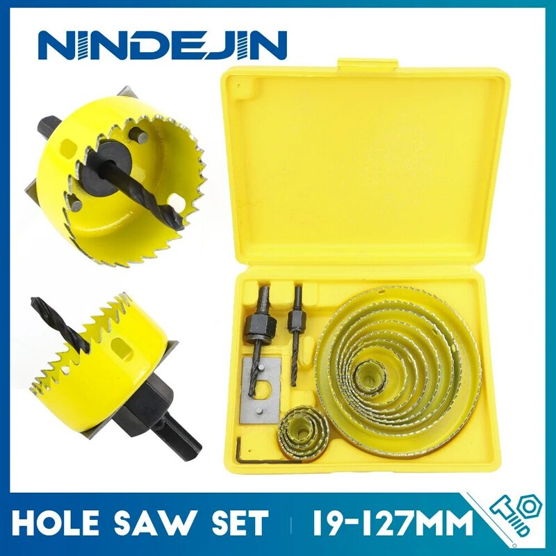 Nindjin brocas kit de serra de orifício #50, 8/127 peças de aço 19-mm, broca de cortar orifício, ferramenta de serra para madeira, plástico, cortador de madeira