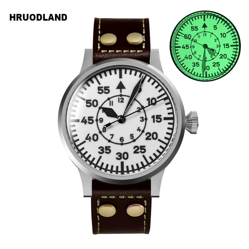 Hruodland-Relógio Mecânico Automático Retro Masculino, Safira, Aço Inoxidável, Couro, Impermeável, Super Glow, C3 re, Luxo, Piloto