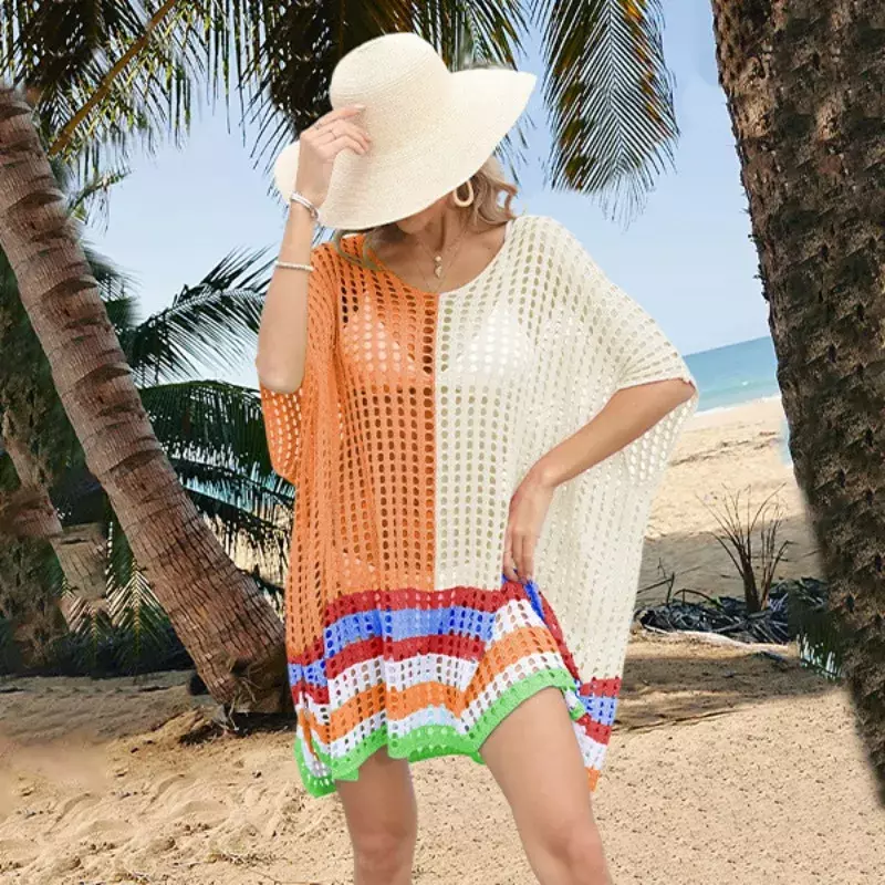Новинка лета 2024, женская пляжная юбка с вырезами в стиле пэчворк, свободное бикини большого размера, Женский Топ