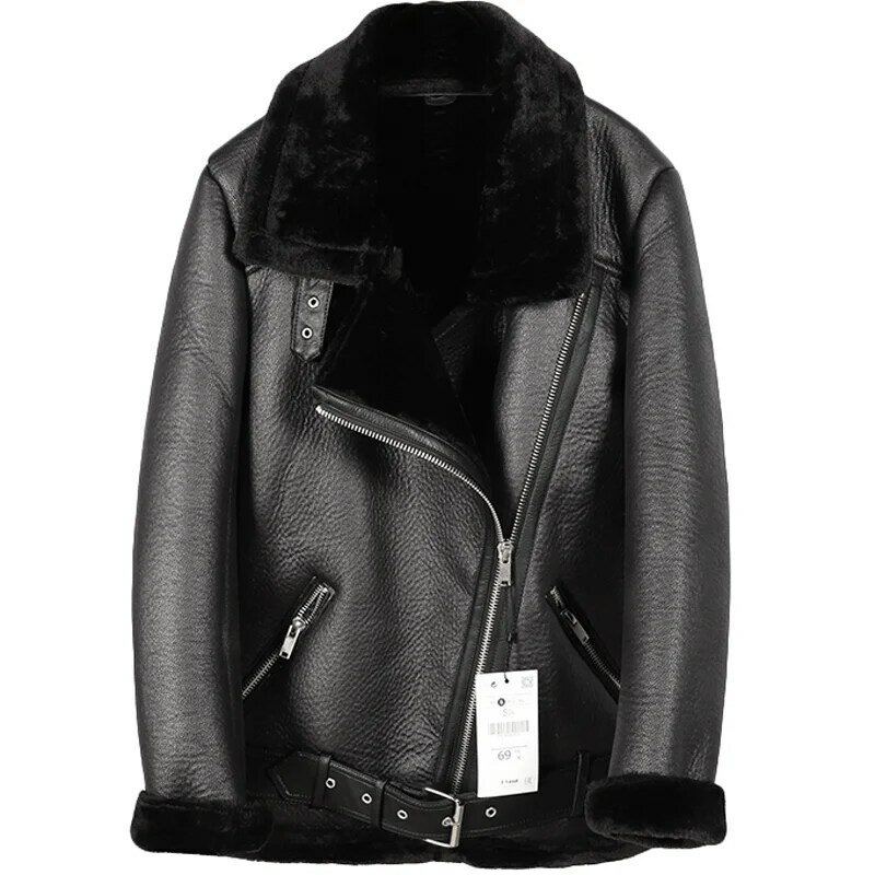 레트로 기관차 모피 코트, 벨트 라이딩 겨울 여성 재킷, 긴팔 라펠 패딩, 따뜻한 블랙 지퍼, 시크한 여성 코트 탑