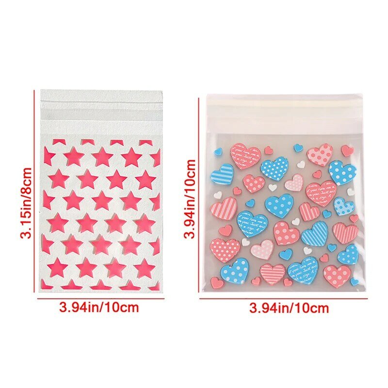 50Pcs Transparent Plastic Star Jewelry Self-adhesive Bag Candy Card Holder Photo Animation Storage Gift Package Bags